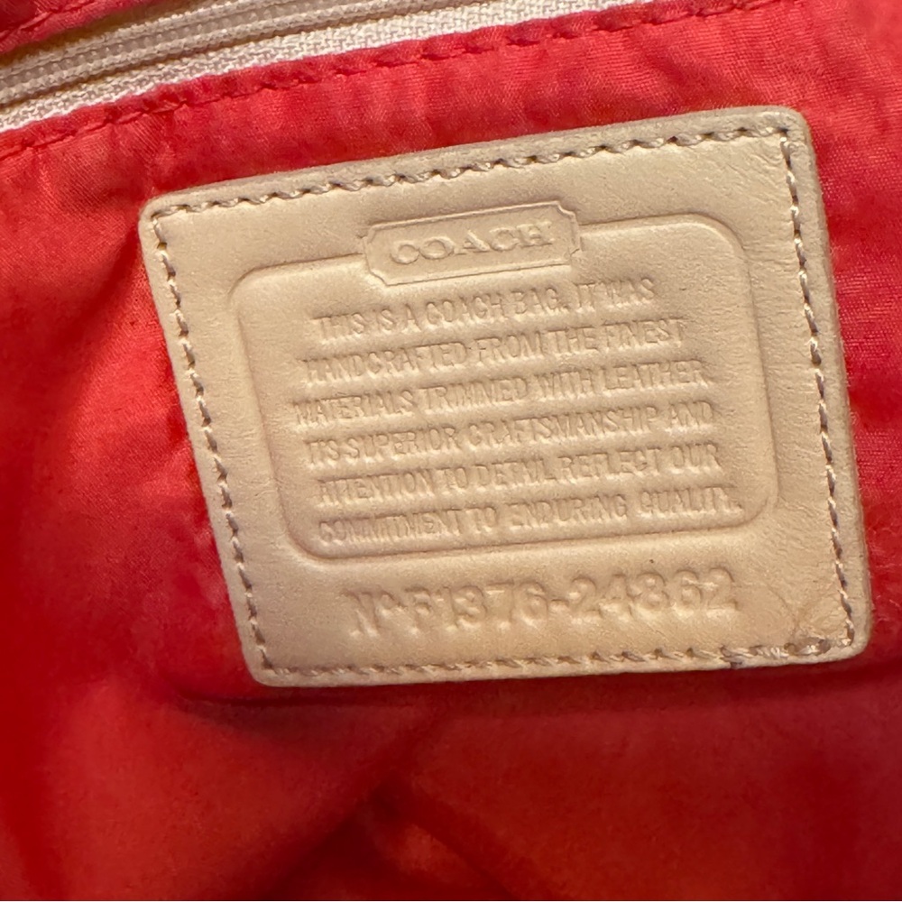 Coach Legacy Signature Nylon Tote Blue Leather Trim Zip Top Shoulder Bag - Picture 7 of 9